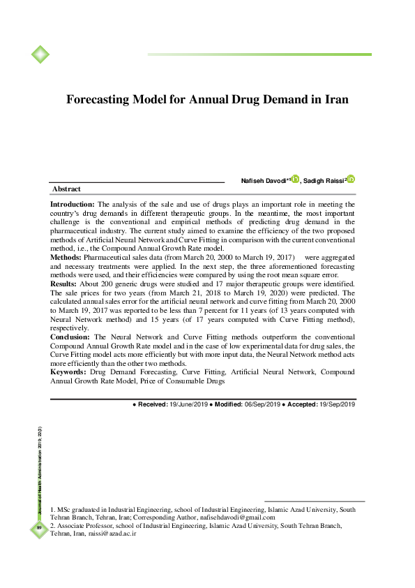(PDF) Forecasting Model for Annual Drug Demand in Iran