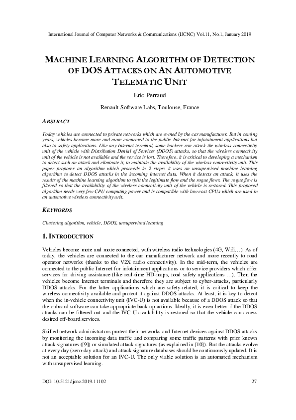 (PDF) Machine Learning Algorithm of Detection of DOS Attacks on an ...