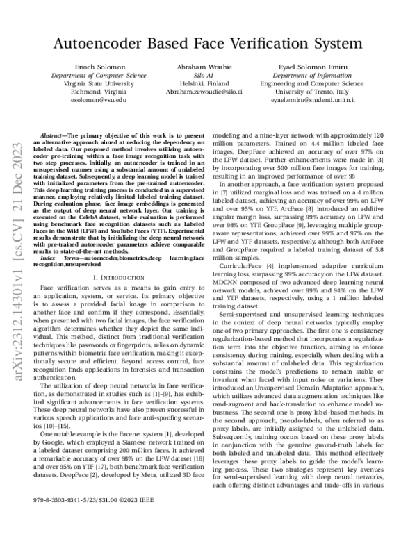 (PDF) Autoencoder Based Face Verification System