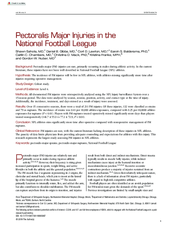 (PDF) Pectoralis Major Injuries in the National Football League