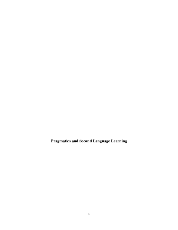 (DOC) Pragmatics and Second Language Learning