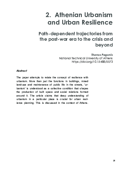 Athenian Urbanism and Urban Resilience