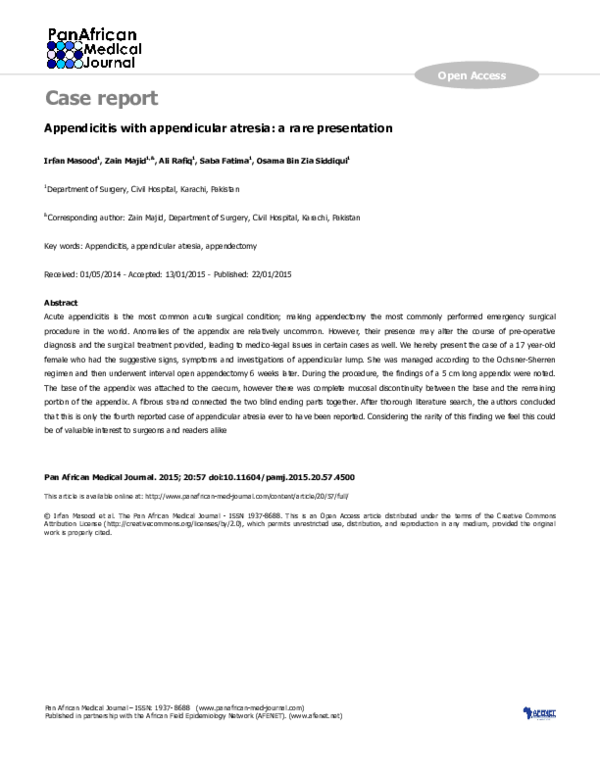 (PDF) Appendicitis with appendicular atresia: a rare presentation