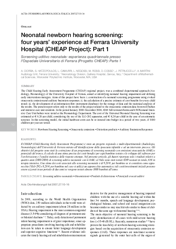 (PDF) Neonatal newborn hearing screening: four years' experience at ...