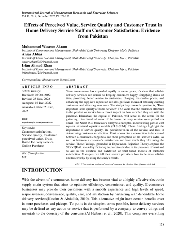 (PDF) Effects of Perceived Value, Service Quality and Customer Trust in ...
