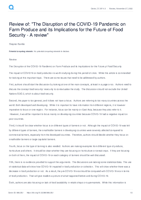 (PDF) Review of: "The Disruption of the COVID-19 Pandemic on Farm ...
