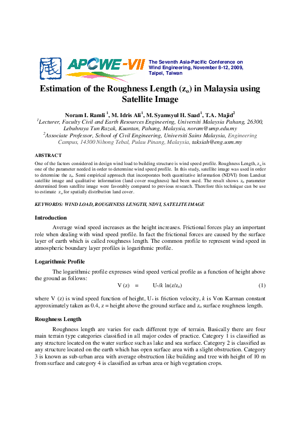 (PDF) Estimation of the Roughness Length (zo) in Malaysia using ...