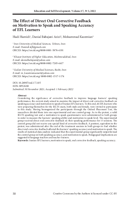 (PDF) The Effect of Direct Oral Corrective Feedback on Motivation to ...