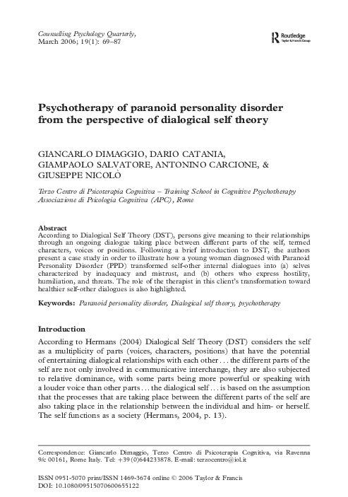 (PDF) Psychotherapy of paranoid personality disorder from the ...