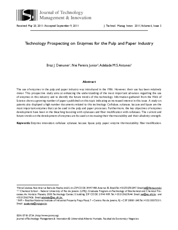 (PDF) Technology Prospecting on Enzymes for the Pulp and Paper Industry ...