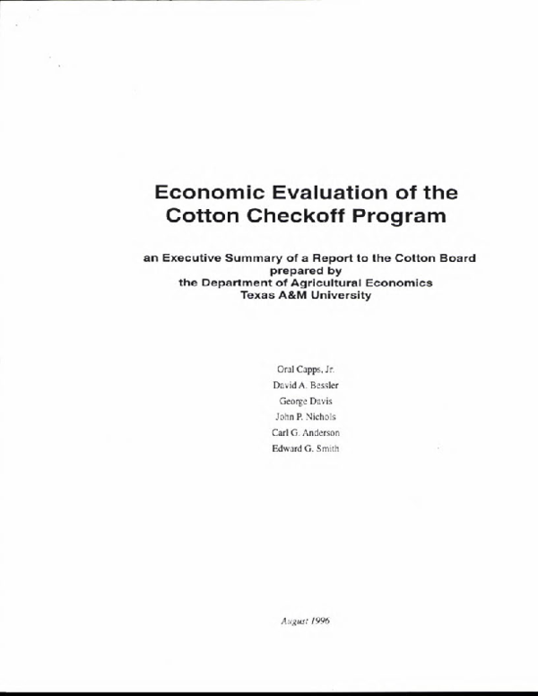 (PDF) Economic Evaluation of the Cotton Checkoff Program