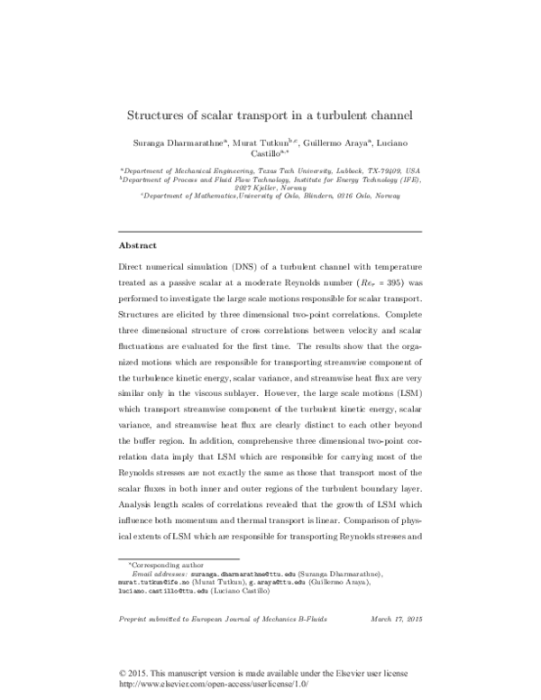 (PDF) Structures of scalar transport in a turbulent channel