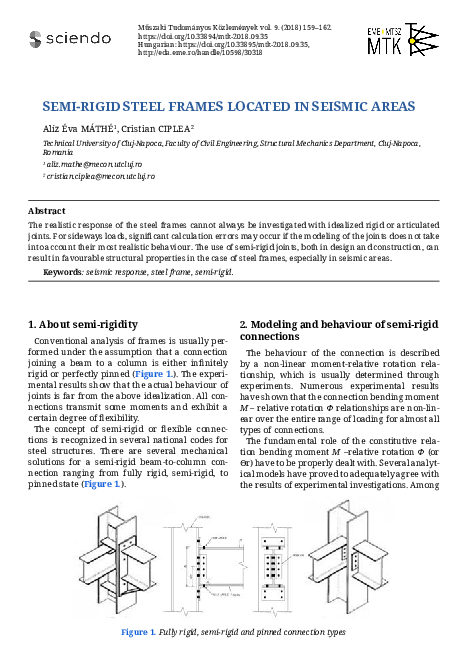 (PDF) Semi-Rigid Steel Frames Located in Seismic Areas