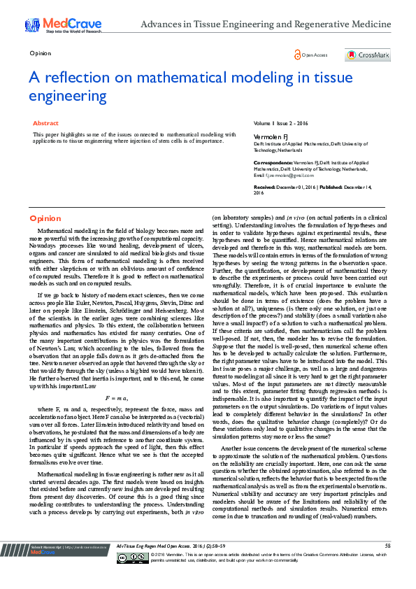 (PDF) A Reflection on Mathematical Modeling in Tissue Engineering