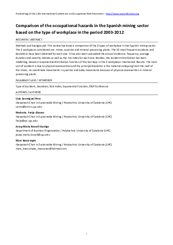 (PDF) Comparison of the occupational hazards in the Spanish mining