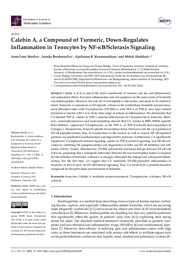(PDF) Calebin A, a Compound of Turmeric, Down-Regulates Inflammation in ...