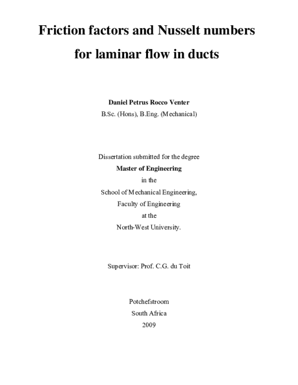 (PDF) Friction factors and nusselt numbers for laminar flow in ducts