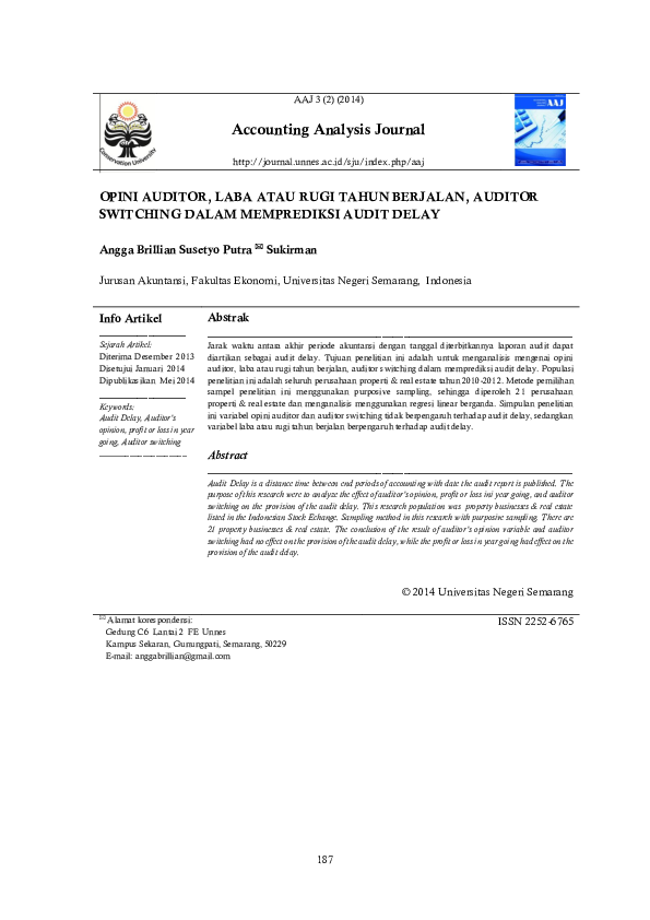 (PDF) Opini Auditor, Laba Atau Rugi Tahun Berjalan, Auditor Switching ...