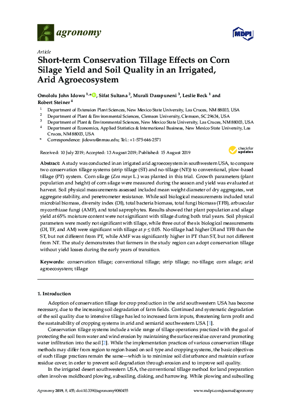 (PDF) Short-term Conservation Tillage Effects on Corn Silage Yield and ...