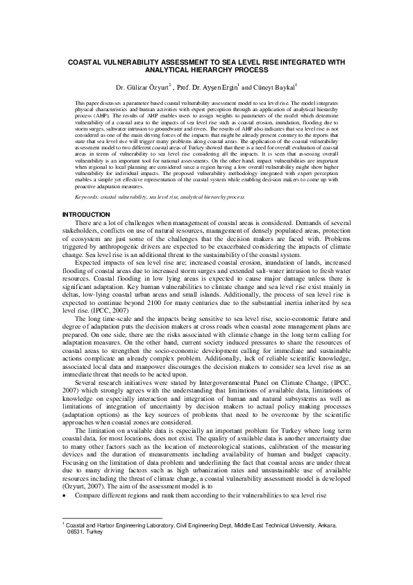(PDF) Coastal Vulnerability Assessment to Sea Level Rise Integrated ...
