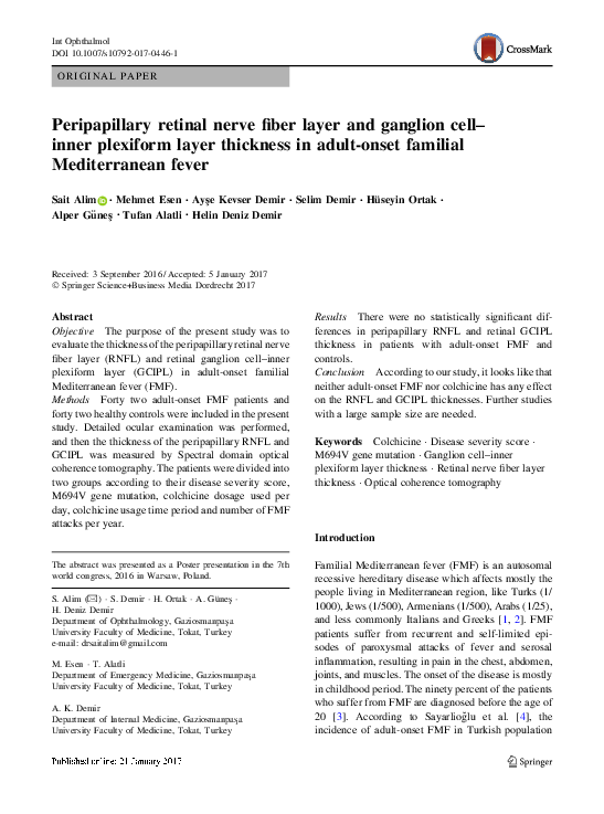 (PDF) Peripapillary Retinal Nerve Fiber Layer and Ganglion Cell–Inner ...