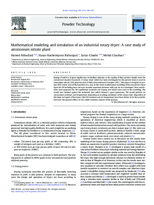 (PDF) Mathematical modeling and simulation of an industrial adiabatic ...