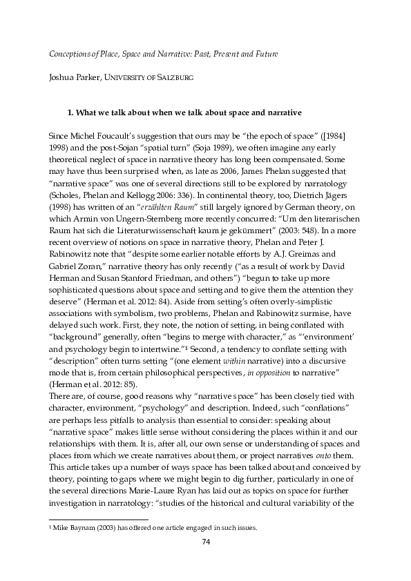 (PDF) Conceptions of Place , Space and Narrative : Past , Present and ...
