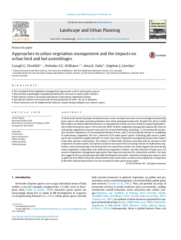 (PDF) Approaches to urban vegetation management and the impacts on ...