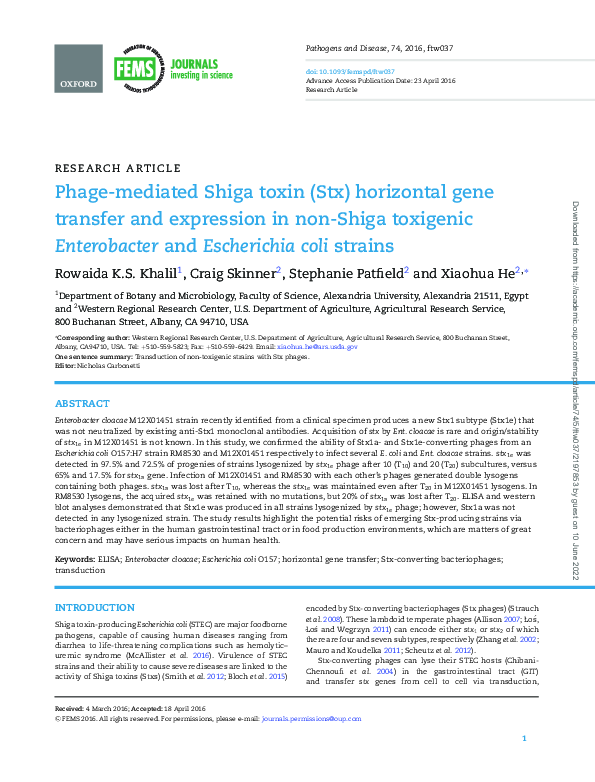 (PDF) Phage-mediated Shiga toxin (Stx) horizontal gene transfer and ...