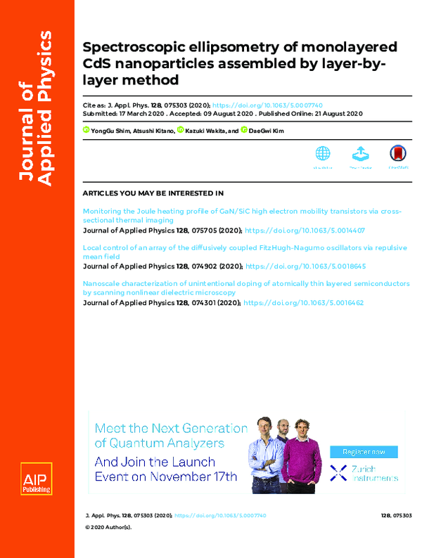 (PDF) Spectroscopic ellipsometry of monolayered CdS nanoparticles ...