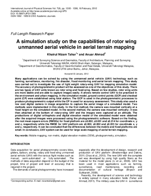 (PDF) A simulation study on the capabilities of rotor wing unmanned ...