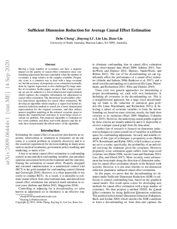 (PDF) Sufficient Dimension Reduction for Average Causal Effect Estimation