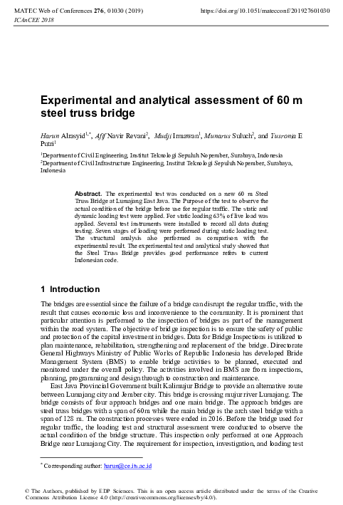 (PDF) Experimental and analytical assessment of 60 m steel truss bridge