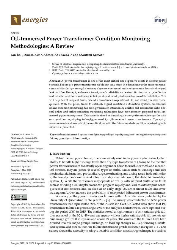 (PDF) OilImmersed Power Transformer Condition Monitoring Methodologies