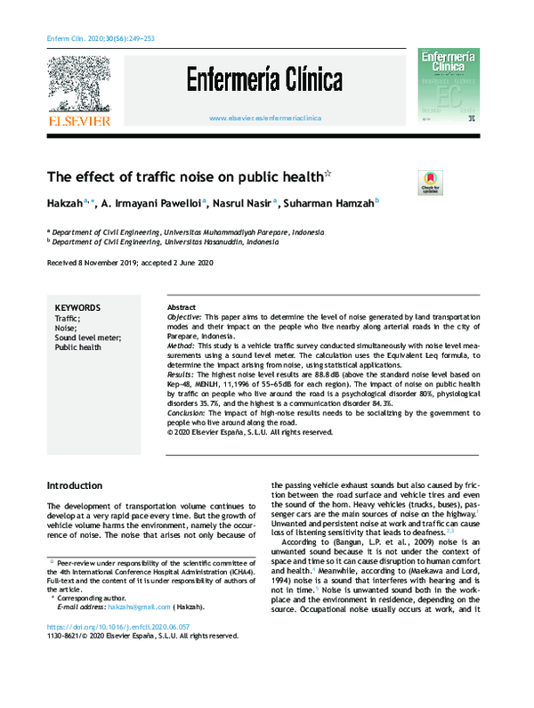 (PDF) The effect of traffic noise on public health ଝ