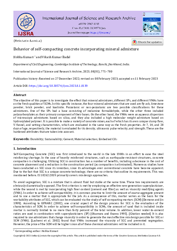 (PDF) Behavior of self-compacting concrete incorporating mineral admixture