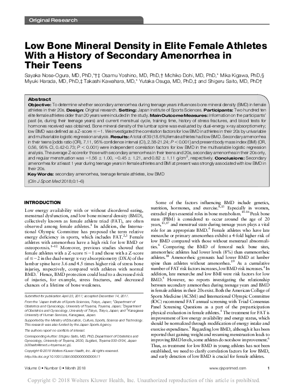 (PDF) Low Bone Mineral Density in Elite Female Athletes With a History ...