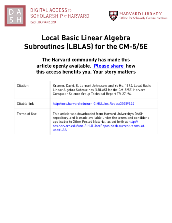 (PDF) Local Basic Linear Algebra Subroutines (LBLAS) for the CM-5/5E
