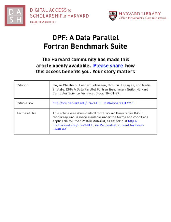 (PDF) DPF: a data parallel Fortran benchmark suite