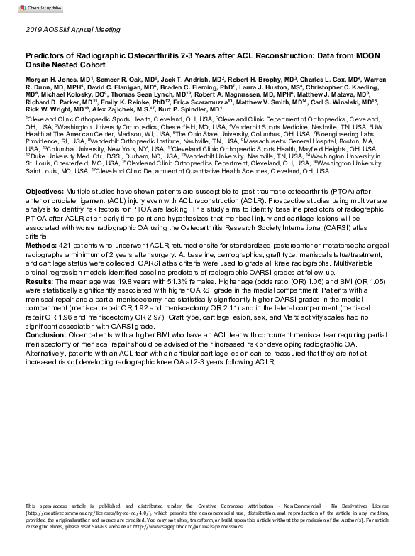 (PDF) Predictors of Radiographic Osteoarthritis 2-3 Years after ACL ...