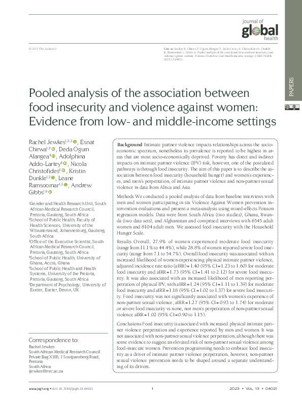 (PDF) Pooled analysis of the association between food insecurity and ...