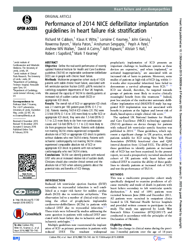 (PDF) Performance of 2014 NICE defibrillator implantation guidelines in
