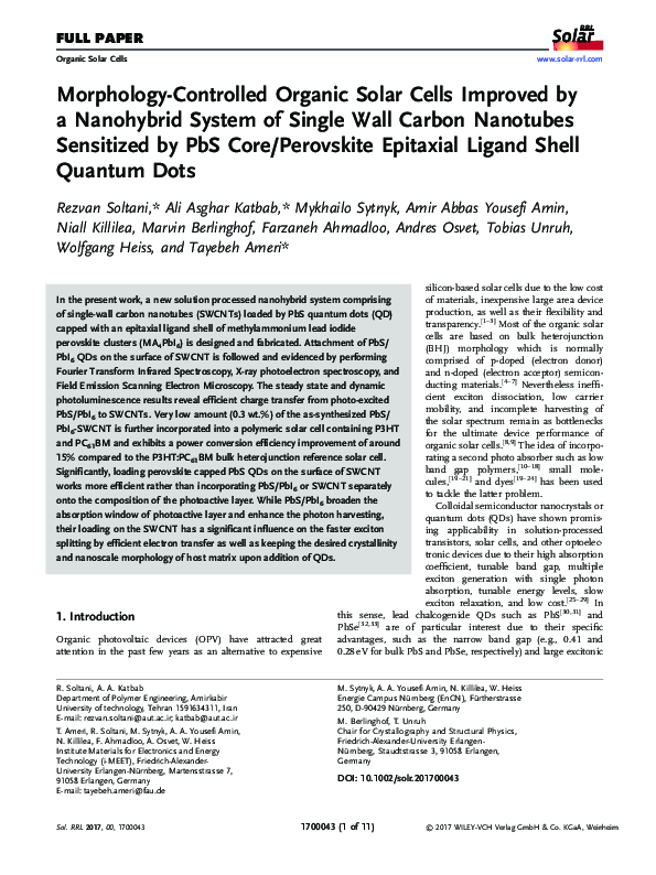 (PDF) Morphology-Controlled Organic Solar Cells Improved by a ...