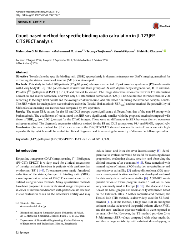(PDF) Count-based method for specific binding ratio calculation in [I ...