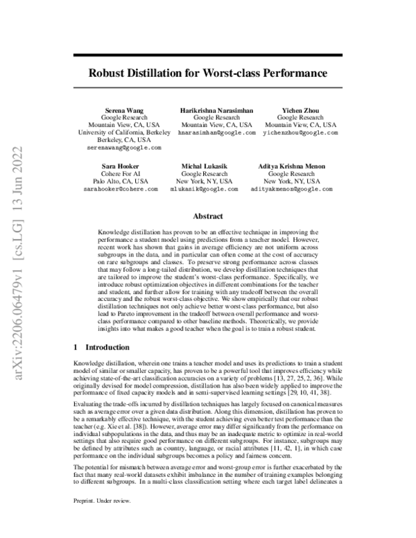 (PDF) Robust Distillation for Worst-class Performance