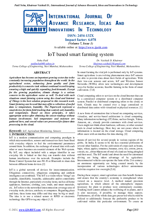 (PDF) IoT based smart farming system