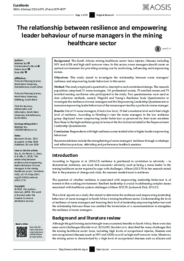 (PDF) The relationship between resilience and empowering leader ...