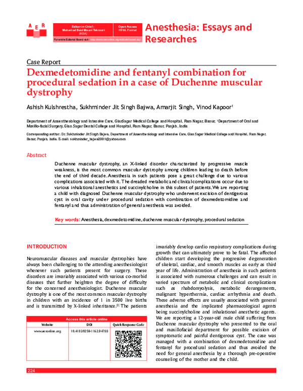 (PDF) Dexmedetomidine and fentanyl combination for procedural sedation ...