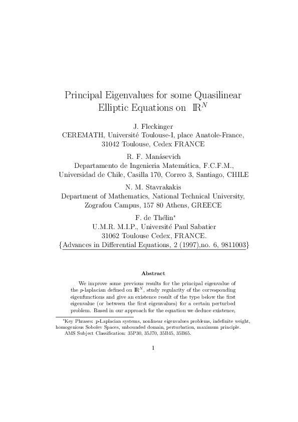 (PDF) Principal eigenvalues for some quasilinear elliptic equations on ...