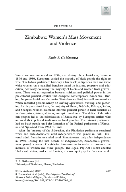 (PDF) Zimbabwe: Women’s Mass Movement and Violence